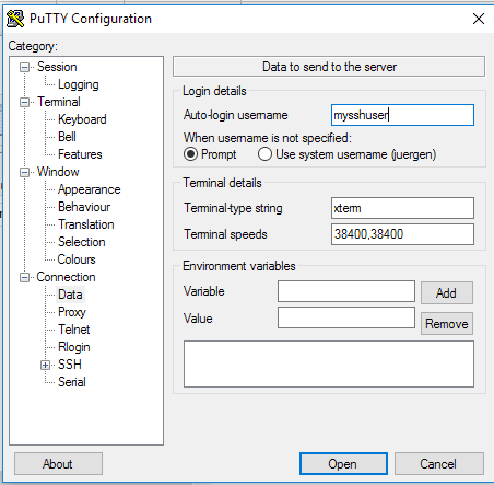 SSH-Zugang in PuTTY konfigurieren