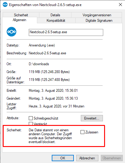 Dateieigenschaften Windows 10 Dialog