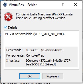 Virtualbox startet nicht